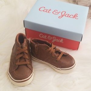 Brand new little boys high top brown sneakers